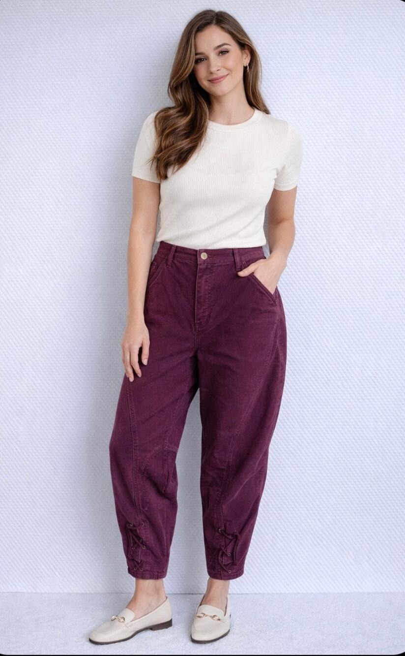 VTG 80s Benetton Barrel Leg High Rise Tapered Leg Corset Tie Jeans 25 Italy 42